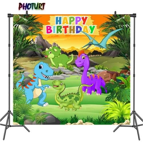 PHOTURT Cartoon Dinosaur Photography Backdrop Boy Birthday Party Background Jurassic Tyrannosaurus Rex Vinyl Photo Studios Props