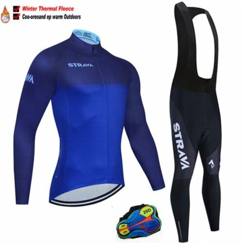 STRAVA Pro Team Winter Thermal Fleece Cycling Clothes Men Long Sleeve Jersey Suit Outdoor Riding Bike MTB Clothing Bib Pants Set