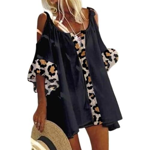 Plus Size Womens Blouse Printed Loose Leopard Grain Summer Casual Beach Blouse for Trip Ladies Elegant Sexy Party Beach Blouse