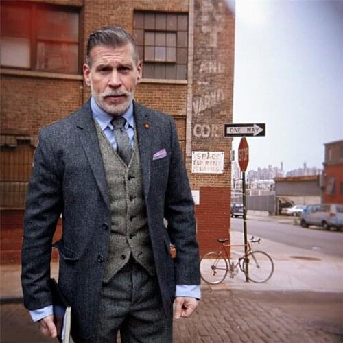 Grey Tweed Men Suit Classic Suit Men Elegant Formal Wedding Suits For Men Retro Costume Homme Three Pieces Traje Hombre Suits