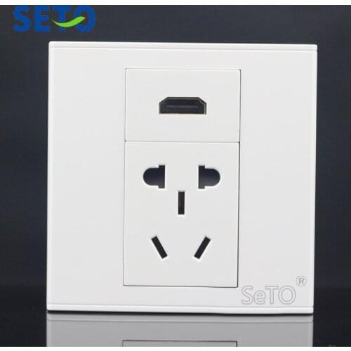 SeTo 86 Type HDMI + Five Hole Power Socket Connector Wall Plate Socket Keystone Faceplate