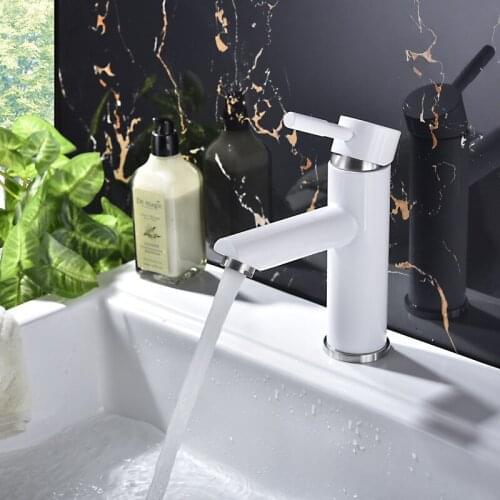 Factory sales Single Handle Bathroom Sink Faucet Stainless Steel Basin Mixer Taps,white Finish