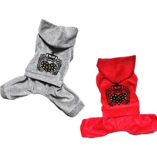 FODOG Pet Dog Cat Sport Hooded With Crown Heart Pattern Velvet Dog Jumpsuit Pet Clothing Dog Coat Pet Product Clothing Jacket