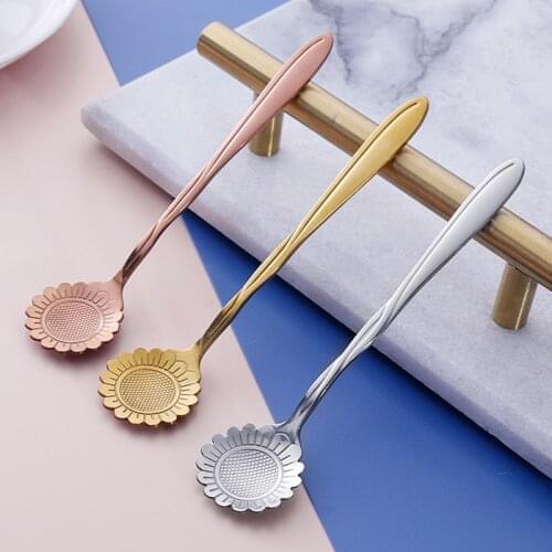 Tableware Coffee Stirring Spoon Cherry Blossoms Flower Scoop Stainless Steel Gold Plated Cherry Rose Spoons Kitchen Tools