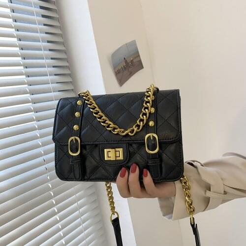 Luxury Designer Handbag Womens Bag Trend 2021 Plaid Pu Shoulder Messenger Bags Female Vintage Rivets Metal Chain Handle Handbag
