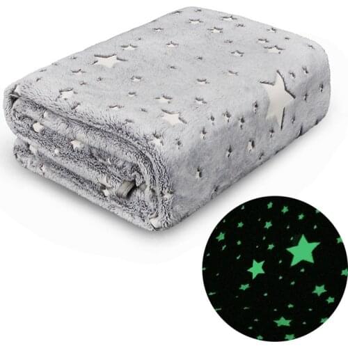 Luminous Blanket Soft Night Glow Moon Star Flannel Blankets Gray Coral Fleece Fashion Portable for Kids Sofa Blanket