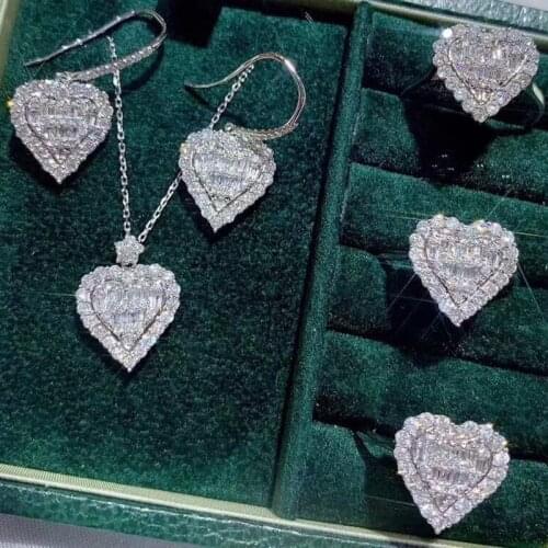 Heart Lovers Lab Diamond Jewelry set 925 Sterling Silver Promise Party Wedding Rings Earrings Necklace For Women Bridal Jewelry