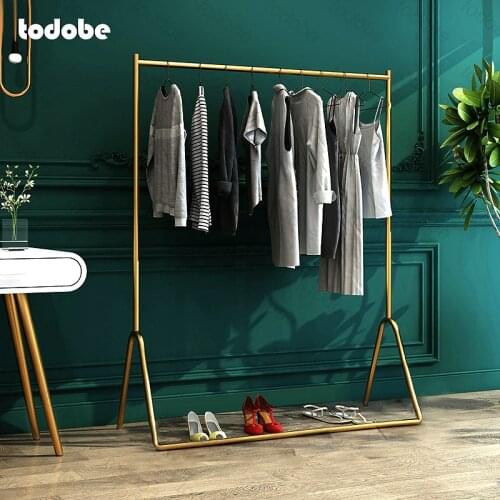 Floored Single Rod Clothes Hanger Stailess Steel Golden Clothing Rack Organizer Living Room Display Stand Creative Coat Rack
