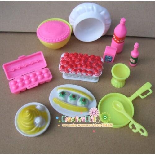 Funny toys for baby girls play house toys plastic food cake cup bottle Kitchen kit For Barbie doll for kelly doll
