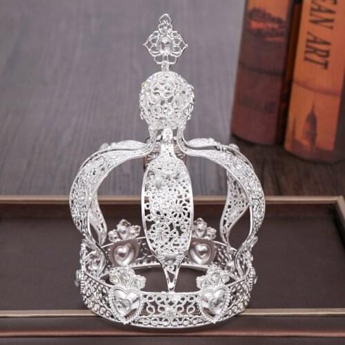 Newest Queen King Tiara And Crown Silver Color Gold Wedding Hair Accessories For Women Bride Black Crystal Heart Hair Jewelry