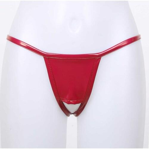 Womens Shiny Leather Lingerie Panties G-string Thongs Crotchless T-back Open Butt Exotic Briefs Underpants Underwear