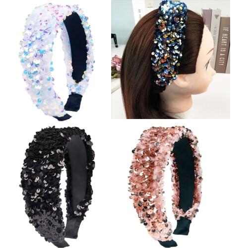 1 PC Girls New Fashion Headband Sequins Shiny Reversible 4.5 CM Wide Head Band 4 Colors Women Hair Accessories Headhoop