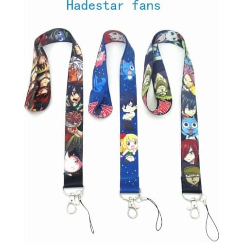 10 pcs/lot Anime FAIRY TAIL Phone Rope Strap Chain Natsu Erza Gray Lucy Neck Strap ID Charm Lanyard Keychain toy gift