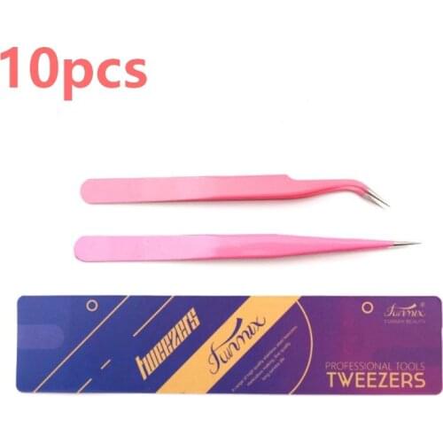 10Pcs Slanted Stainless Eyelashes Tweezers Multifunctional Eyelashes Eyebrow Clip Easy To Use Makeup Tool Wholesale TSLM1