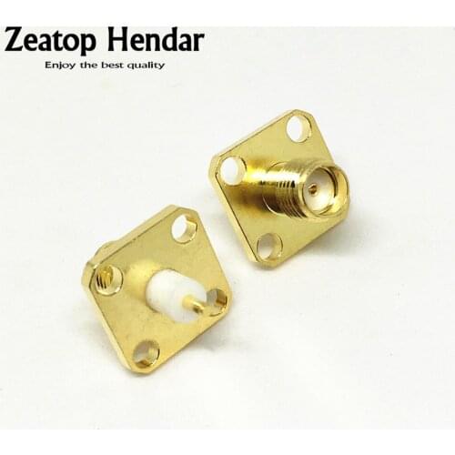 100Pcs Brass SMA Female Bulkhead Panel Mount PTFE with 4 Holes Flange Solder Coaxial Connector RF Adapter