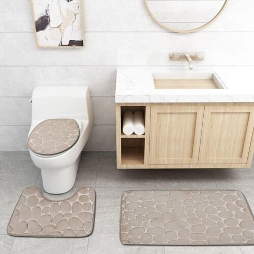 3Pcs/Lot Bathroom Mat Set 3D Stone Bath Mat Carpet Bathroom Toliet Rug Flannel Soft Floor Mat Memory Foam Toilet Bath Rug Tapete