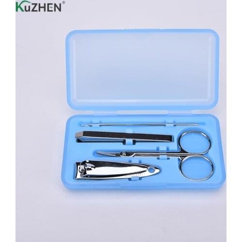 4Pcs/set Nail Clippers Travel Grooming Kits Case Care Pedicure Scissors Tweezer Knife Ear Pick Utility Manicure Set Tools