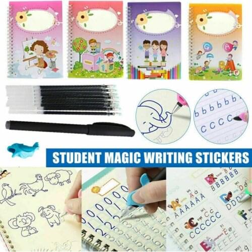 4pcs Children Early Education Magic Writing Sticker Reusable Hand Lettering Calligraphy With Pens Learning Set
