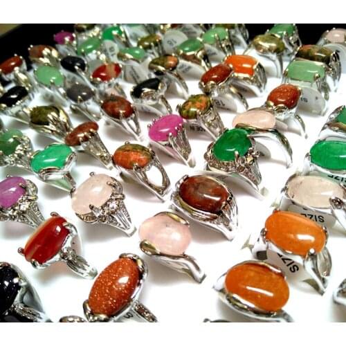 50pcs Quality Nature Stone Rhinestone Womens Stone Rings Ladies Charm Elegant Rings Wholesale Jewelry Lots