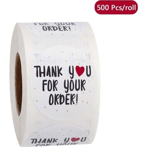 500pcs/roll Round Paper Label Thank You for Your Order Heart Stickers Scrapbooking Wedding Envelope Handmade Stationery Sticker