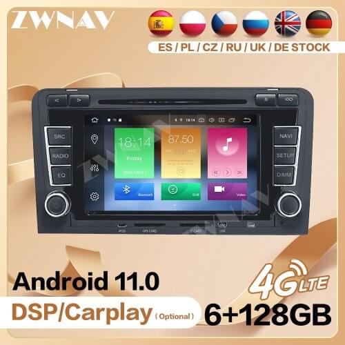 6+128G Carplay 2 Din Radio Receiver For Audi A3 2003 2004 2005 2006-2013 Android Player Video GPS Head Unit Auto Audio Stereo