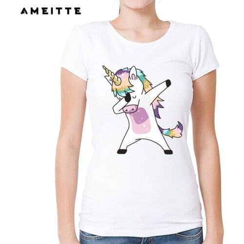AMEITTE Funny Dabbing Horse T Shirt Fashion Punk Rock Animals Tees For Women Hipster White Print O-Neck t-shirt Tops