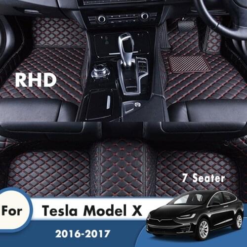 RHD Custom Car Floor Mats For Tesla Model X 2017 2016 7 Seater Artificial Leather Auto Interiors Accessories Pedal Rugs