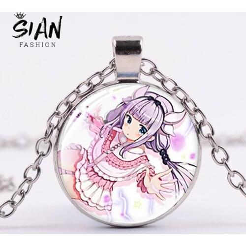 SIAN Kanna Kamui Art Photo Necklace Fashion Anime Miss Kobayashis Dragon Maid Glass Dome Chain Necklace Cosplay Gifts for Party