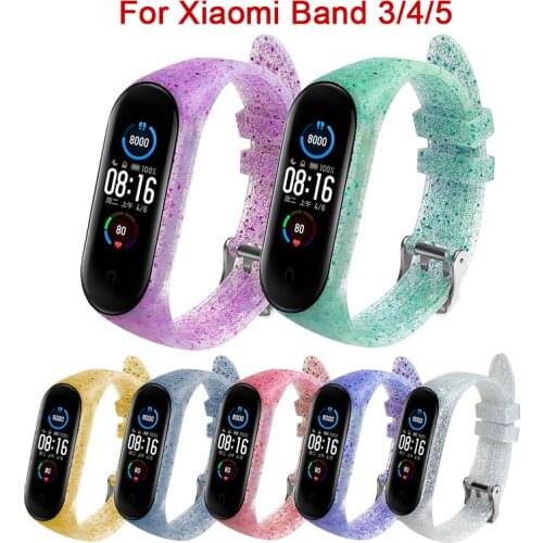 Glitter Silicone Strap for Xiaomi Mi Band 5 Wristband Double Buckle Replacement Sports Smart Bracelet for Xiaomi mi band 3/4/5