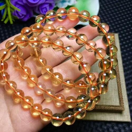 Wholesale Natural Citrine Quartz Crystal Round Bead Stretch Bracelet 9-8.5mm