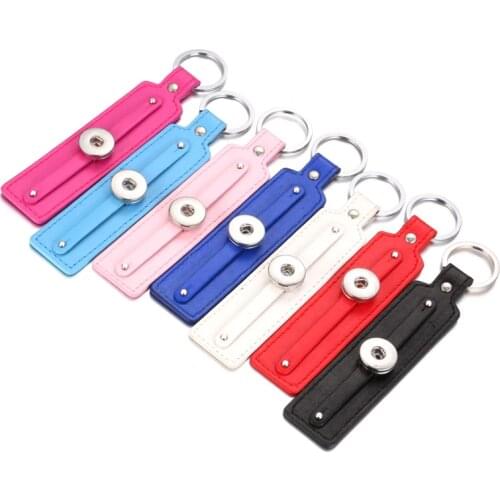 10 PCS/Lot 7 colors Unisex PU leather Keychain 18mm metal snap button Keyring mens DIY jewelry Watches women one direction