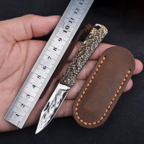 Damascus Folding Knife Outdoor Portable EDC Keychain Fruit Knife Meteorite Mini Knife