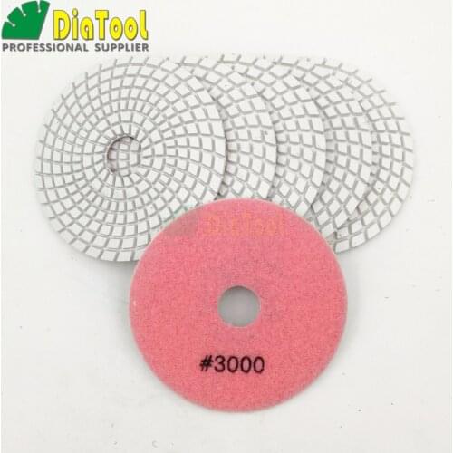 DIATOOL 6pk 4" #3000 Stone Wet Polishing Pad Diamond Flexible Polishing Pads For Stone Ceramic Tile White Bond No Color Fade