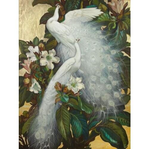 Home Decor Hand Art Oil painting birds white peacocks