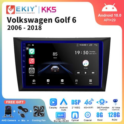 EKIY 8 Core Android 10 DSP Car Radio For Volkswagen Golf 6 2006-2018 GPS Navigation Stereo Multimedia Video Player No 2 Din DVD