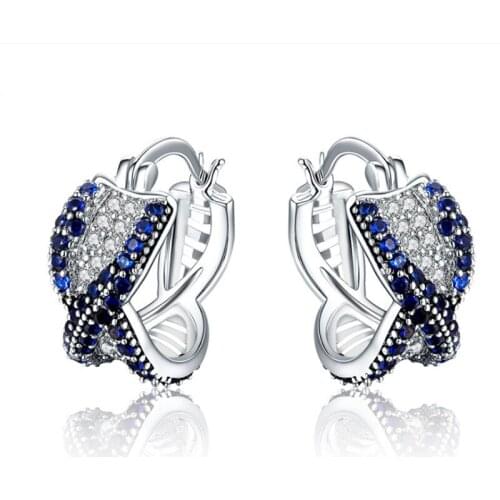 High-end group blue diamond ear clip korean-style landslide elegant style and personality of platinum plating zircon earrings