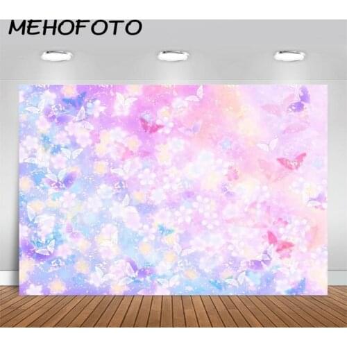 MEHOFOTO Butterfly Backdrop Pink Floral Fairy Princess Baby Birthday Party Photography Background Photo Booth Studio Props