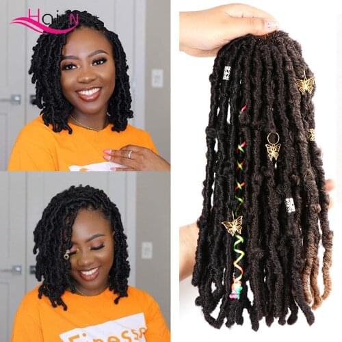 Hair Nest 12inches Butterfly Locs Crochet Hair Short Bob Distressed Locs Crochet Braids Pre Looped Soft Messy Locs For Woman