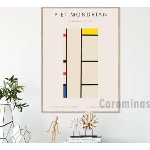 Dutch Painter Piet Mondrian Abstract Painting Artwork Canvas Prints New York 1971 Guggenheim Museum Exhibition Poster Wall Decor