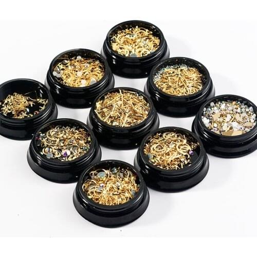 High Quality New Star Month Rivet Mixed Metal Ring Pearl Rhinestone 3D Charm DIY Nail Art Jewelry Decoration Accessories