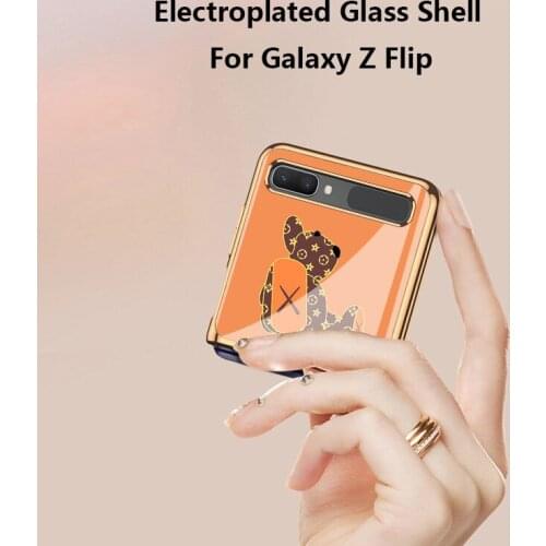 Phone Cover For Samsung Galaxy Z Flip 5G Case Plating Tempered Glass Cartoon Cute New Fashion Light Thin Shockproof Protective