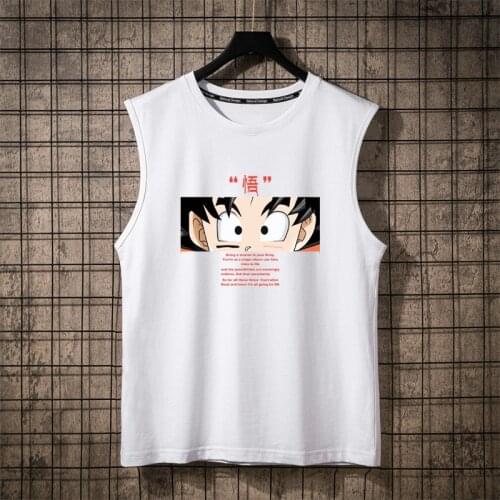 Summer Cotton Goku Men Tank Tops Hooded Black White Singlets Sleeveless Fitness Men Vest Bodybuilding Casual Anime Muscle