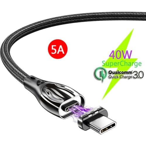 40W Magnetic USB C Cable 5A Magnetic Charger Type C Cable SuperCharge Fast Charging Wire SCP QC 3.0 for Huawei P40 30 Honor 9 20