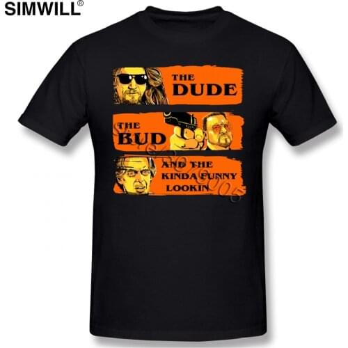 Fashion The Big Lebowski T-shirt Mens Custom Printed T Shirt The Dude The Bud Short Sleeved Cotton Round Neck T Shirt