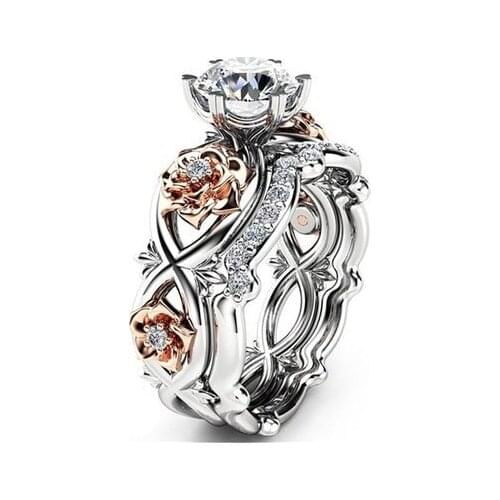 Tail Ring Fashion Womens Jewelry of Rose Gold and Silver Plated Micro Cubic Zirconia Titanium Bridal Sets Channel Setting Plant