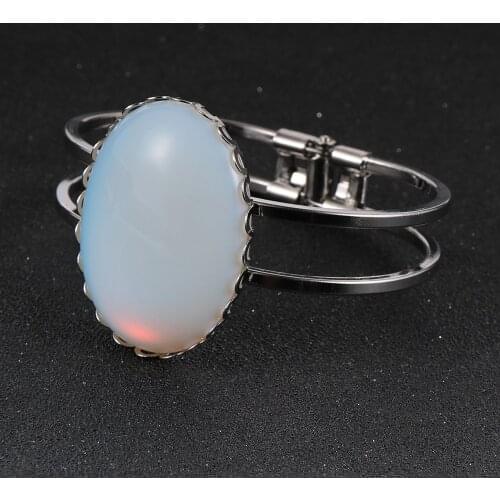 Fashion Boho Natural Gem Stone Opal Onyx Crystal Women Bangles Gold Silver Color Copper Cuff Wrap Bracelets Bangle New Jewelry