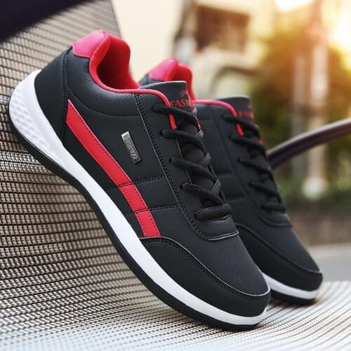 2020 New Mens Shoes Korean Fashion Youth Black PU Leather Shoes Lace-up Waterproof Casual Lightweight Shoes for Male 5z
