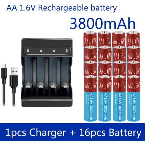 NiZn AA Rechargeable Batteries Ni-Zn 3800mAh 1.6V Battery for toys MP3 Solar Lights Digital Camera MP4 RC car with 1 USB Charger