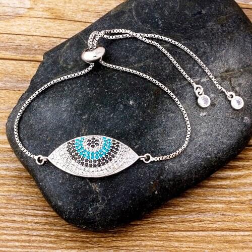 New Model Women Jewelry Gold Rose Gold 3 Colors Choice Evil Eye Zirconia Adjustable Bracelet Bangle For Women CZ Jewelry