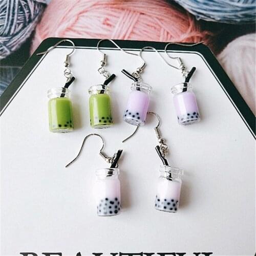 New Simple Temperament Small and Fun Funny Pearl Milk Tea Earrings Female Personality Creative Earrings Bottle Earrings Jewelry